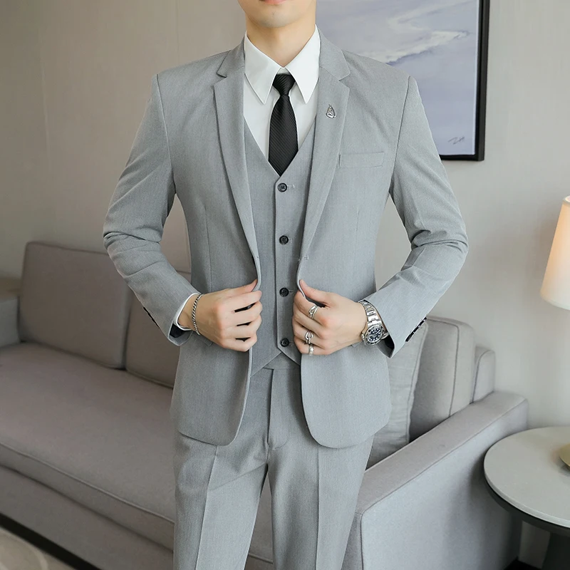 High-end men\'s wedding suit (suit + vest + trousers) 2023  New fashion and handsome banquet 3/2 sets Four Seasons  Smart Casual