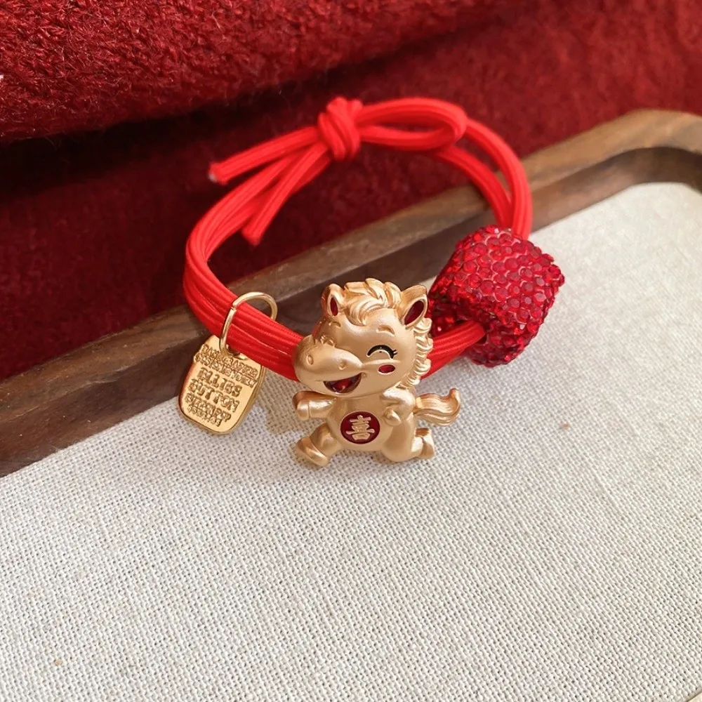 

Alloy Zodiac Horse Hair Rope Red Rope Rhinestone Chinese Children Hair Band Ponytail Holder Girl Headwear Red Hair Scrunchies