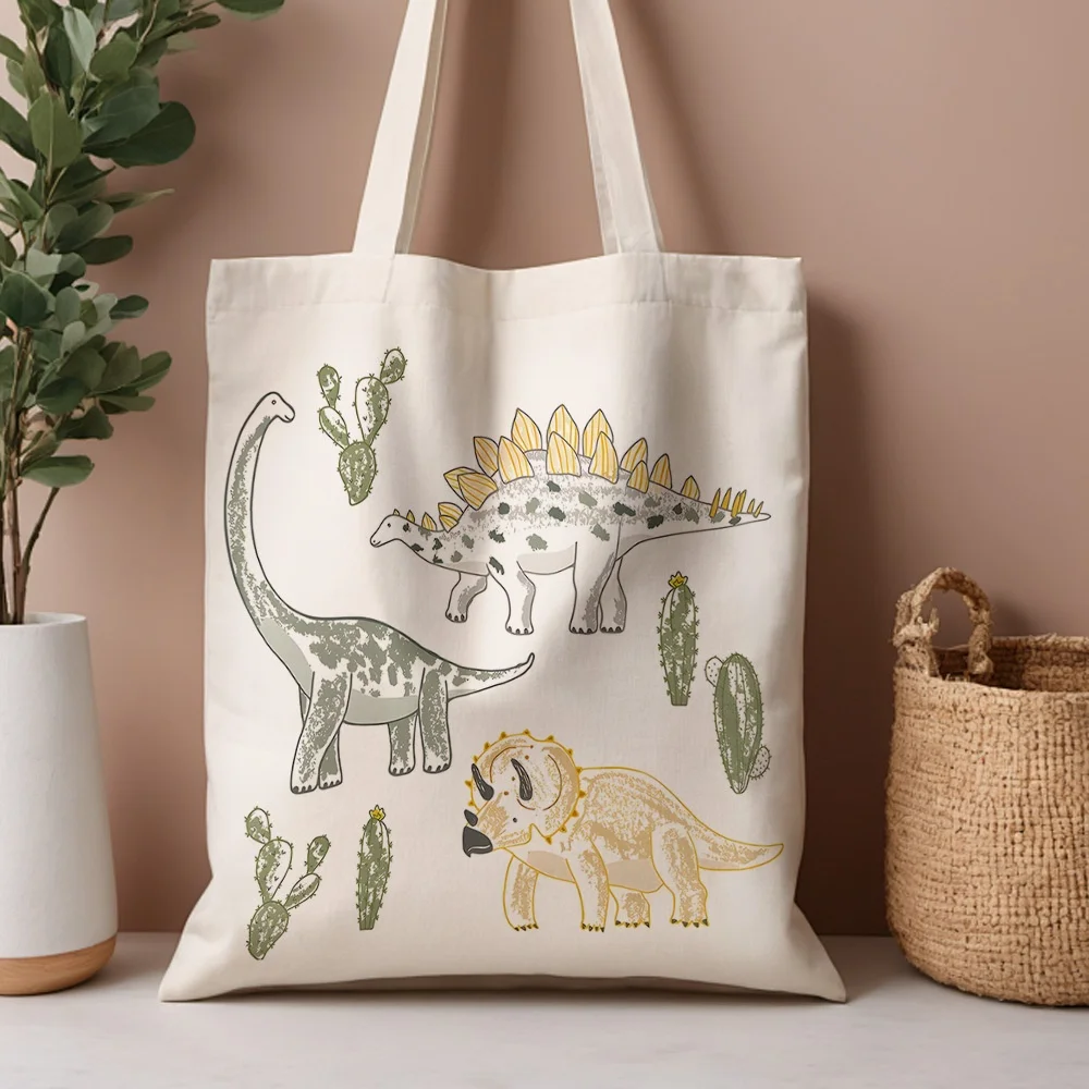 1pc of a Canvas Tote Bag Featuring a Dinosaur Illustration, Measuring 35.05 cm by 40.13 cm. This Stylish, Reusable Bag Is Ideal