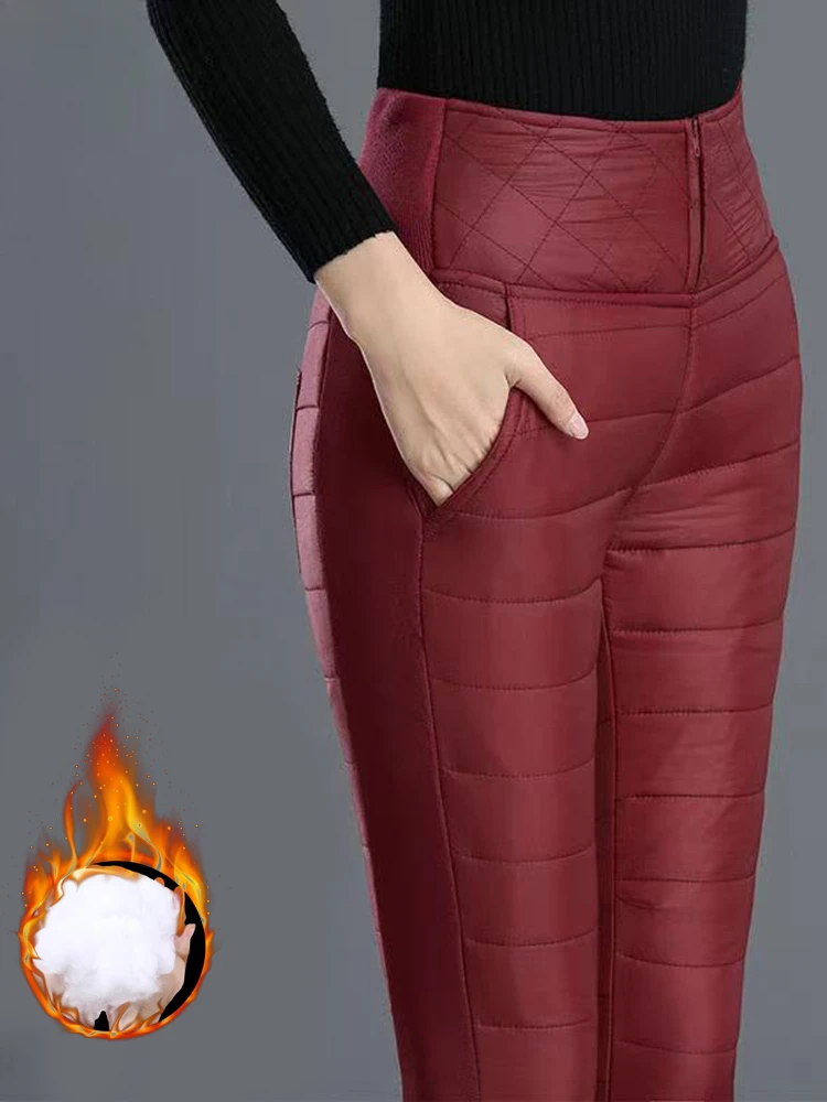 Casual Slim Puffy Thicken Women Pantalones Warm Cotton Down Winter Thick Pencil Pants Oversize High Waist Snow Wear SpodnieWJ828
