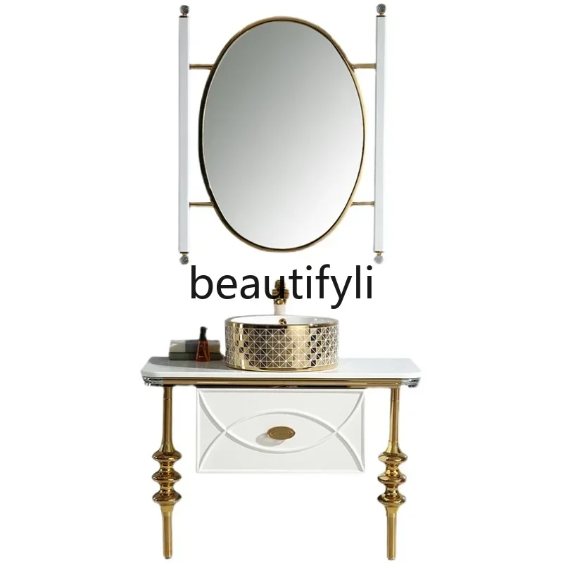 

DD25Luxury stainless steel bathroom cabinet combination bathroom Nordic countertop wash basin cabinet floor