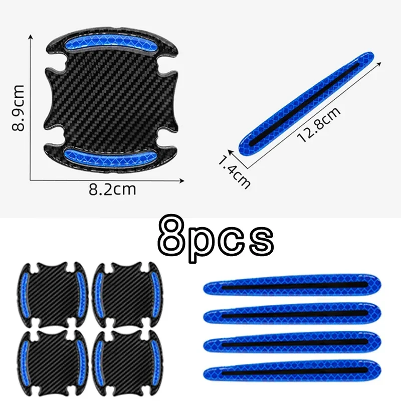 

8pcs 3D Carbon Car Door Bowl Handle Protective Sticker Reflective Anti-collision Protection Strip Fiber Sticker Car Accessories