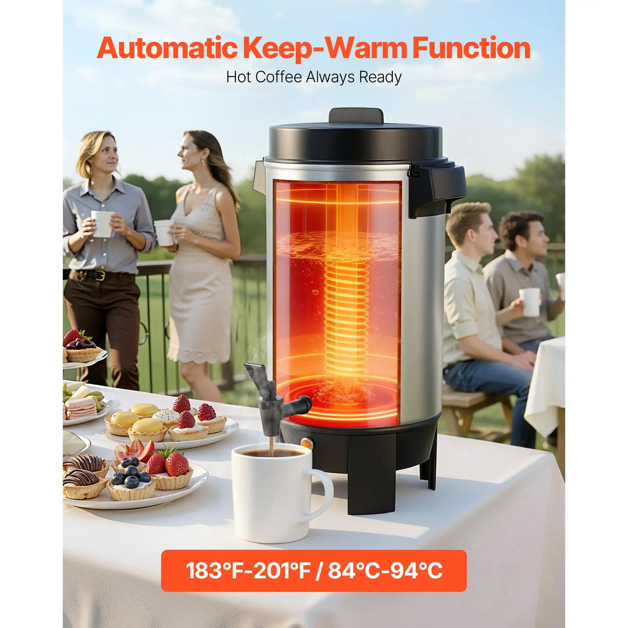 40 Cup 203oz Commercial Coffee Urn Hot Beverage Dispenser 1090W Quick Brewing Coffee Maker with Dripless Faucet Automatic Temperature Control for catering Party Church Restaurant