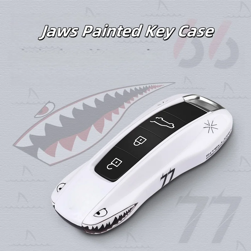 

For Porsche Panamera Cayenne Macan 718 Cayman Boxster 911 Taycan 10-25 Car Jaws Painted Key Case Protective Shell Fob Cover