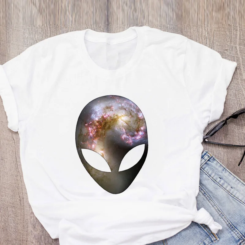 T-shirt da donna Cute White Tops abbigliamento femminile magliette grafiche aliene stampa di cartoni animati Ladies Funny Streetwear Tees Y2k Clothes