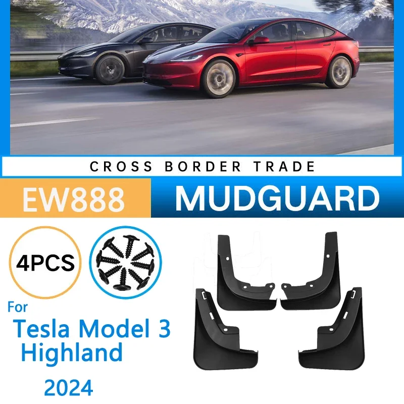 4pcs Car Fender for Tesla Model 3 Highland 2024 Anti-Sand Mud Flaps Guard Wheel Front Rear Splash Flap Car Accessorie Protector