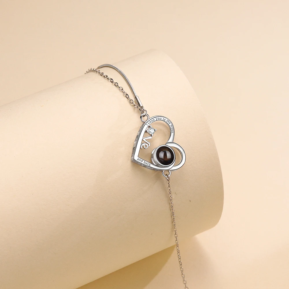 Custom Photo Bracelet with Photo Inside S925 Silver Personalized Photo Projection Memory Bracelet Photo Customized Bracelet