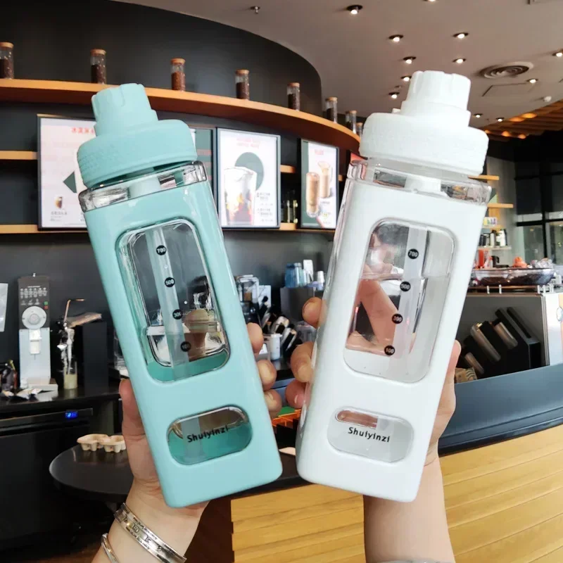 700/900ml Kawaii Pastel Water Bottle with Straw Girl Plastic Travel Tea Juice Milk Cup Portable Cute Shaker Drink Bottle Gift