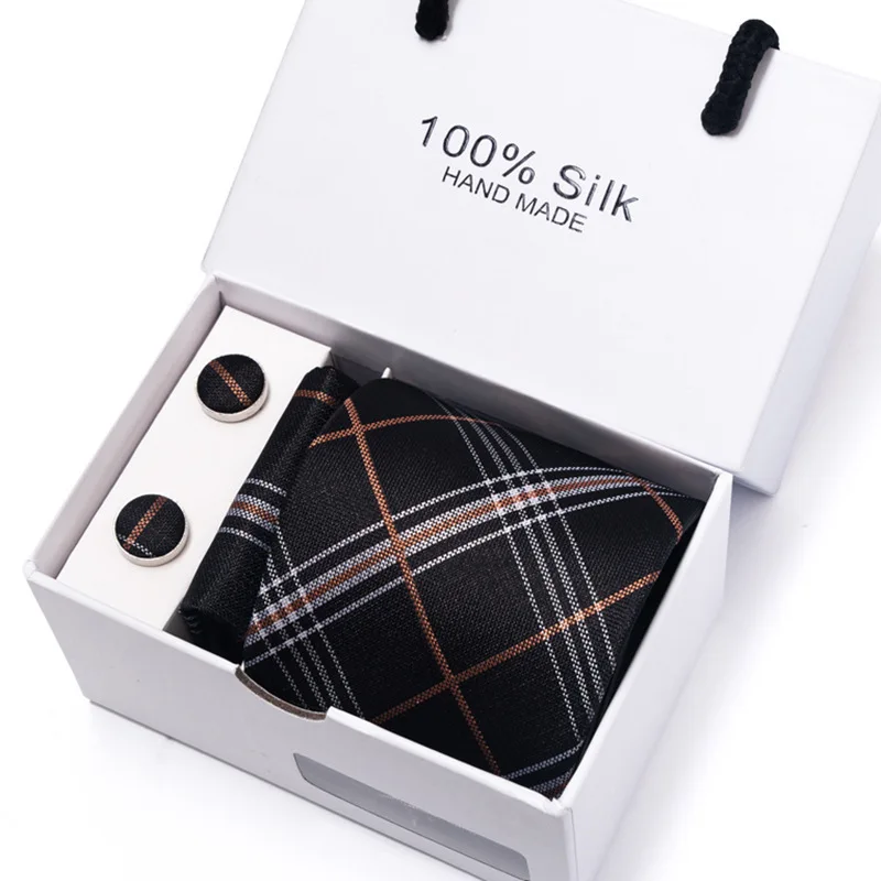 Classic style 7.5cm formal business tie Handkerchief cuff link suit Men's tie box Solid for wedding office bow tie 01