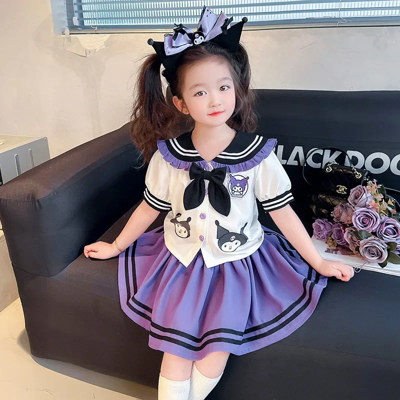 Sanrio Kuromi Children's CosPlay Academy Style Pleated Skirt Girl White Princess Clothes Children's JK Uniform Birthday Gifts