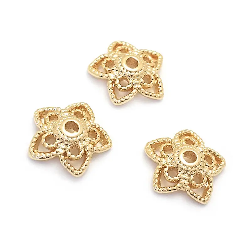 18K Gold Color Brass Snowflake Beads Caps High Quality Diy Accessories Jewellery Making Materials Rosediy Official Store