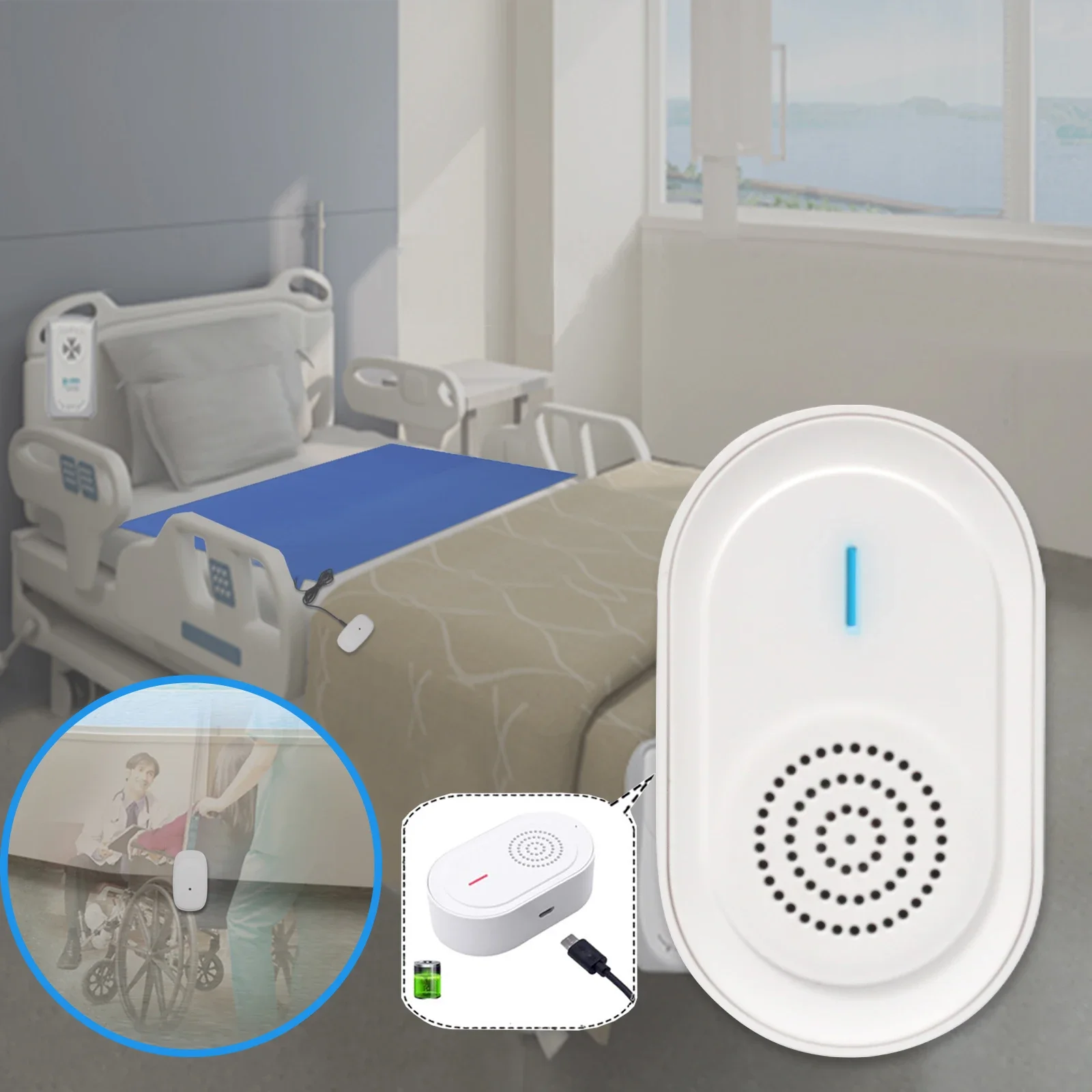 Bed Pressure Sensor Alzheimer\'s/Dementia pager Entry Exit Alarm Carpet Elderly Wheelchair Fall Pressure sensor pad