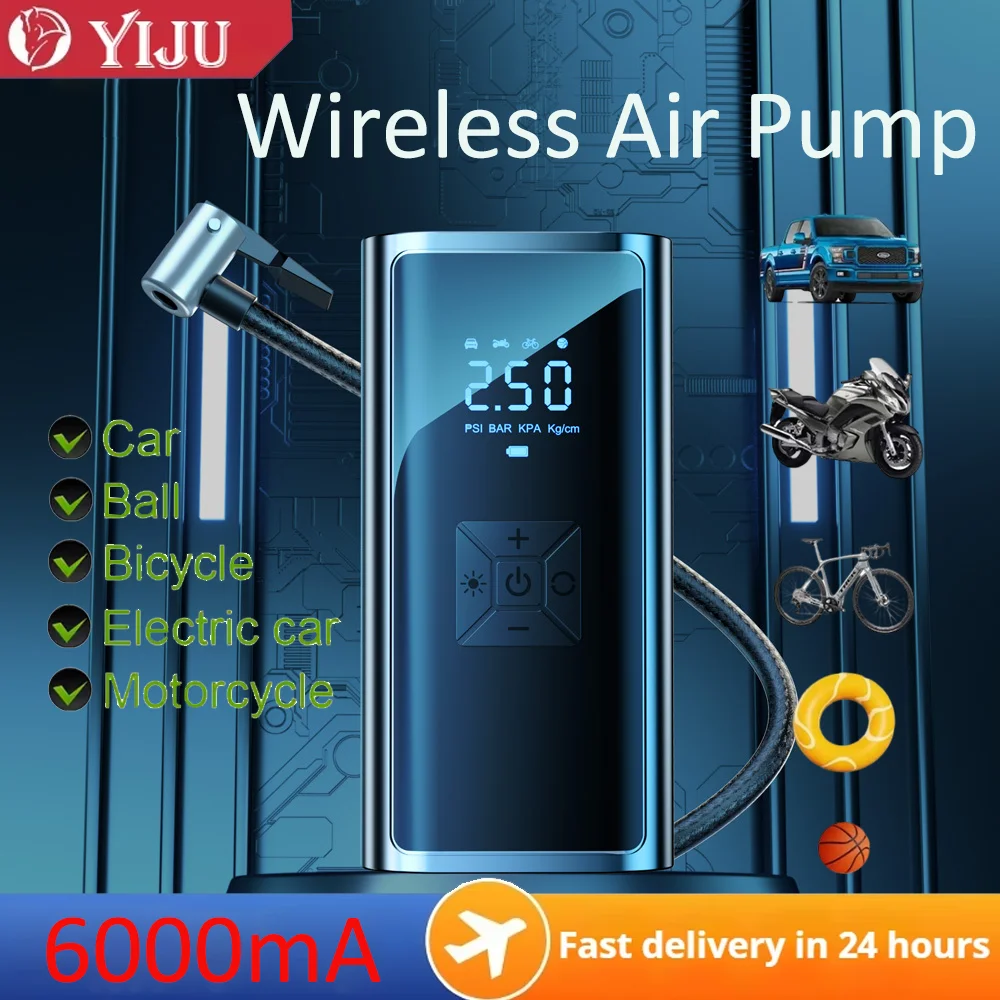 

Перезаряжаемый беспроводной воздушный насос емкостью 6000 мАч, портативный насос для накачивания шин для автомобиля, велосипеда, шариков, цифрового дисплея, быстрая накачка 150 фунтов на квадратный дюйм