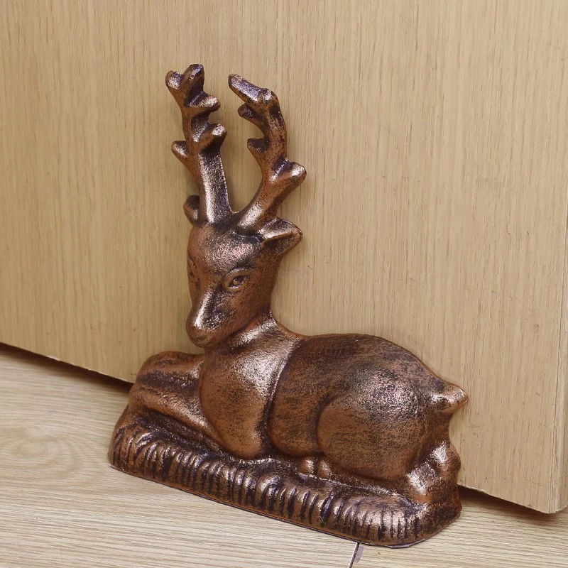 

Antique Copper Cast Iron Reindeer Door Stop Single-sided For Home Garden Gate Decoration Handmade Heavy Animal Statues