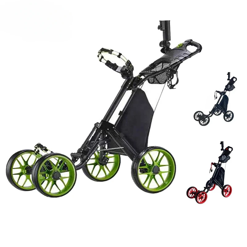 

4 Wheel Golf Trolley Push with Umbrella Holder Aluminum Golf Trolley Cart