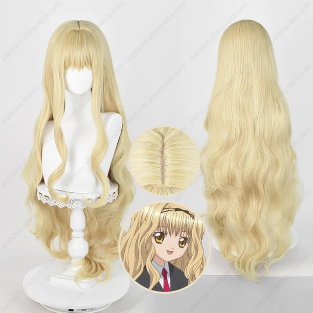 Anime Rima Mashiro peruka do cosplay 107cm długie jasne złote kręcone włosy żaroodporne peruki syntetyczne