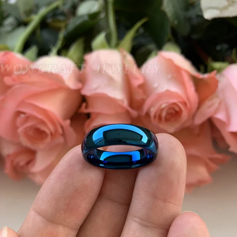 Blue Tungsten Carbide Rings for Women Wedding Band Polished Finish Ring Comfort fit