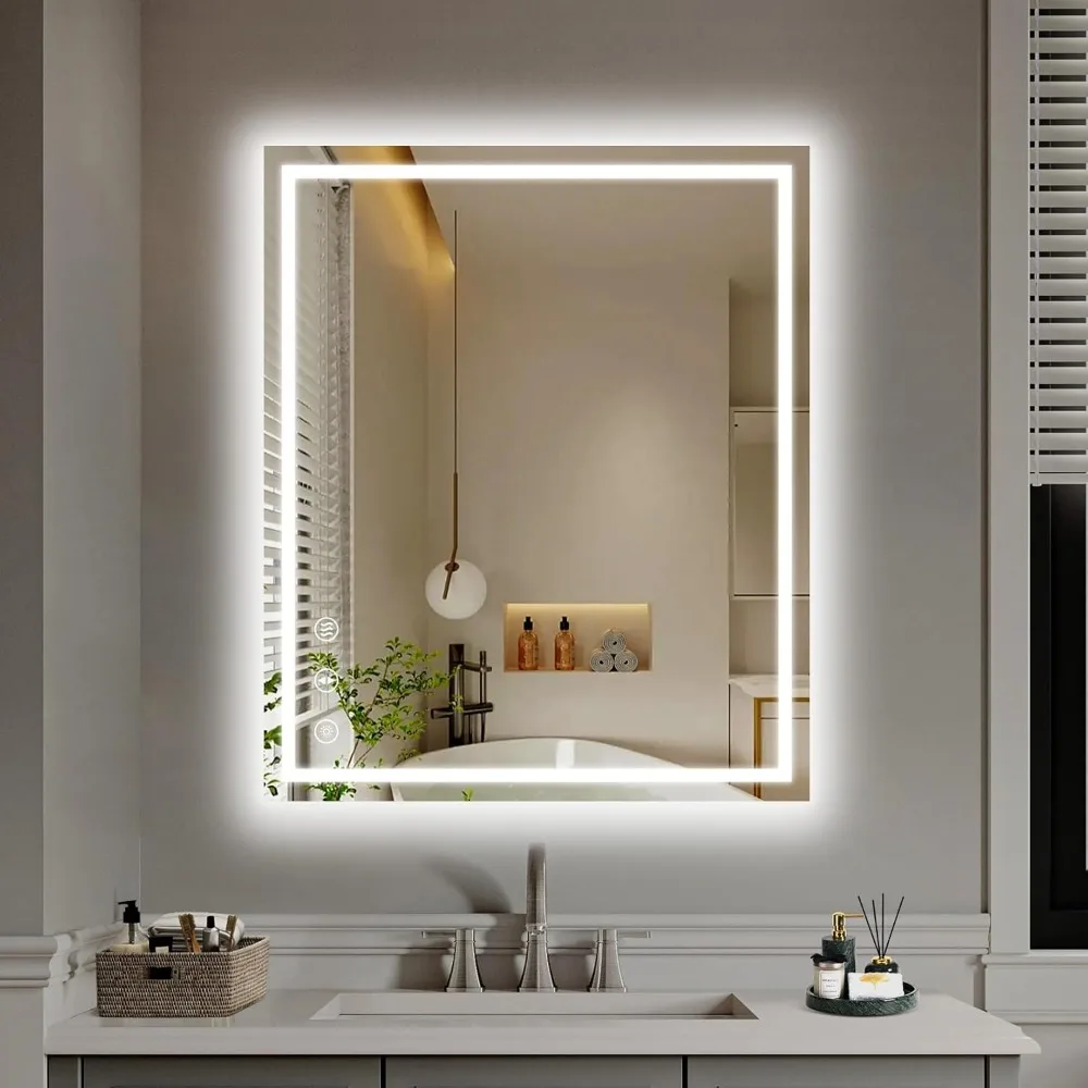 

30x36 LED bathroom mirror, positive and backlight, anti-fog, dimmable, memory function, 3 colors, horizontal/vertical