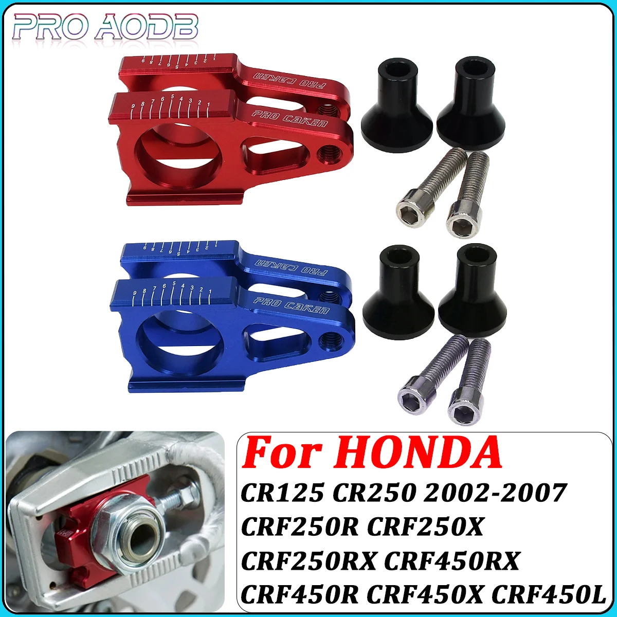 

For Honda CR125 CR250 CRF250R CRF250X CRF250RX CRF450R CRF450X CRF450RX CRF450L Motorcycle CNC Rear Chain Adjuster Axle Blocks