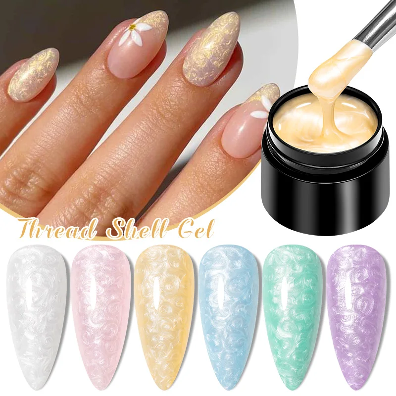 MEET ACROSS 8ml 3D Thread Shell Gel Nail Polish White Pearl Shell Texture Shiny Glitter Nail Art Gel Varnish Manicure For Nails