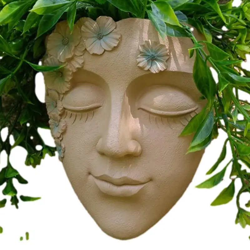Head Wall Planter Face Resin Planter Pot Wall Mounted Flower Pot Indoor Outdoor Flowerpot Home Decor Cute Plants Vase for Porch