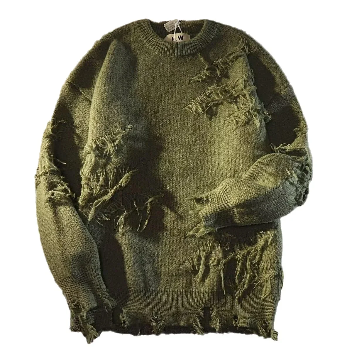 2024 Autumnand Streetwear Men New Retro Hole Fringed Sweater Loose Versatile Sweater For Men And Women Long Sleeve Sweater