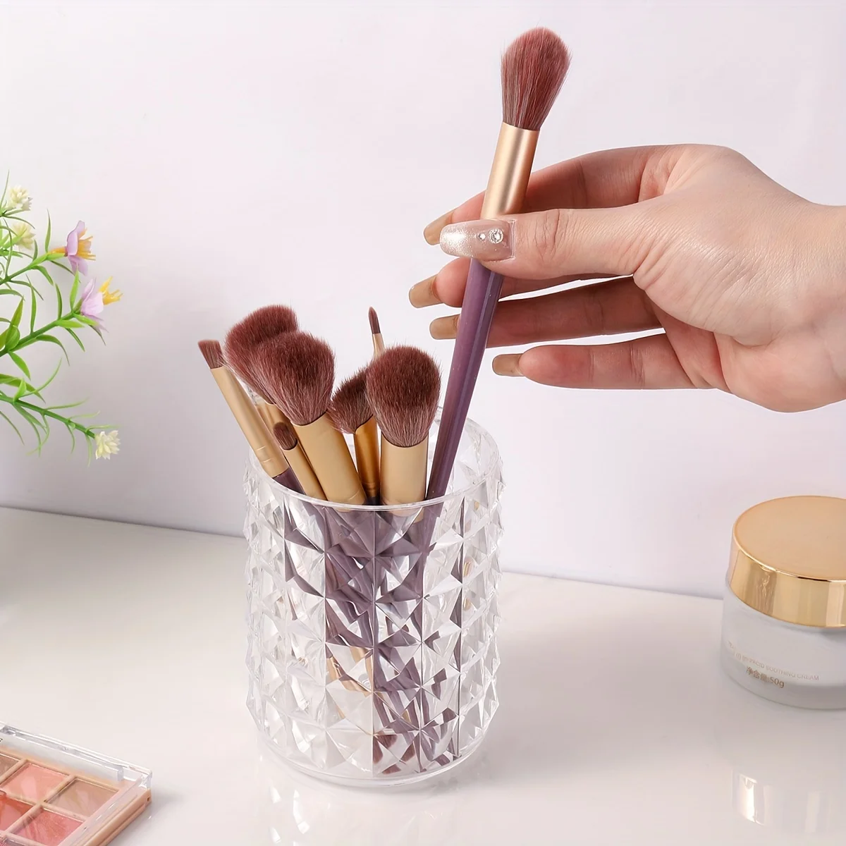 1PCS Acrylic Makeup Brush Holder Organizer Clear Crystal Vanity Decor Personalized Comb Brushes Pen Storage Box Container