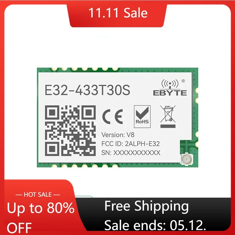 

Радиочастотный модуль LoRa 433 МГц, 1 Вт, приемопередатчик дальнего действия, CDSENET E32-433T30S UART SMD 30 дБм 433 МГц, передатчик, приемник IOT