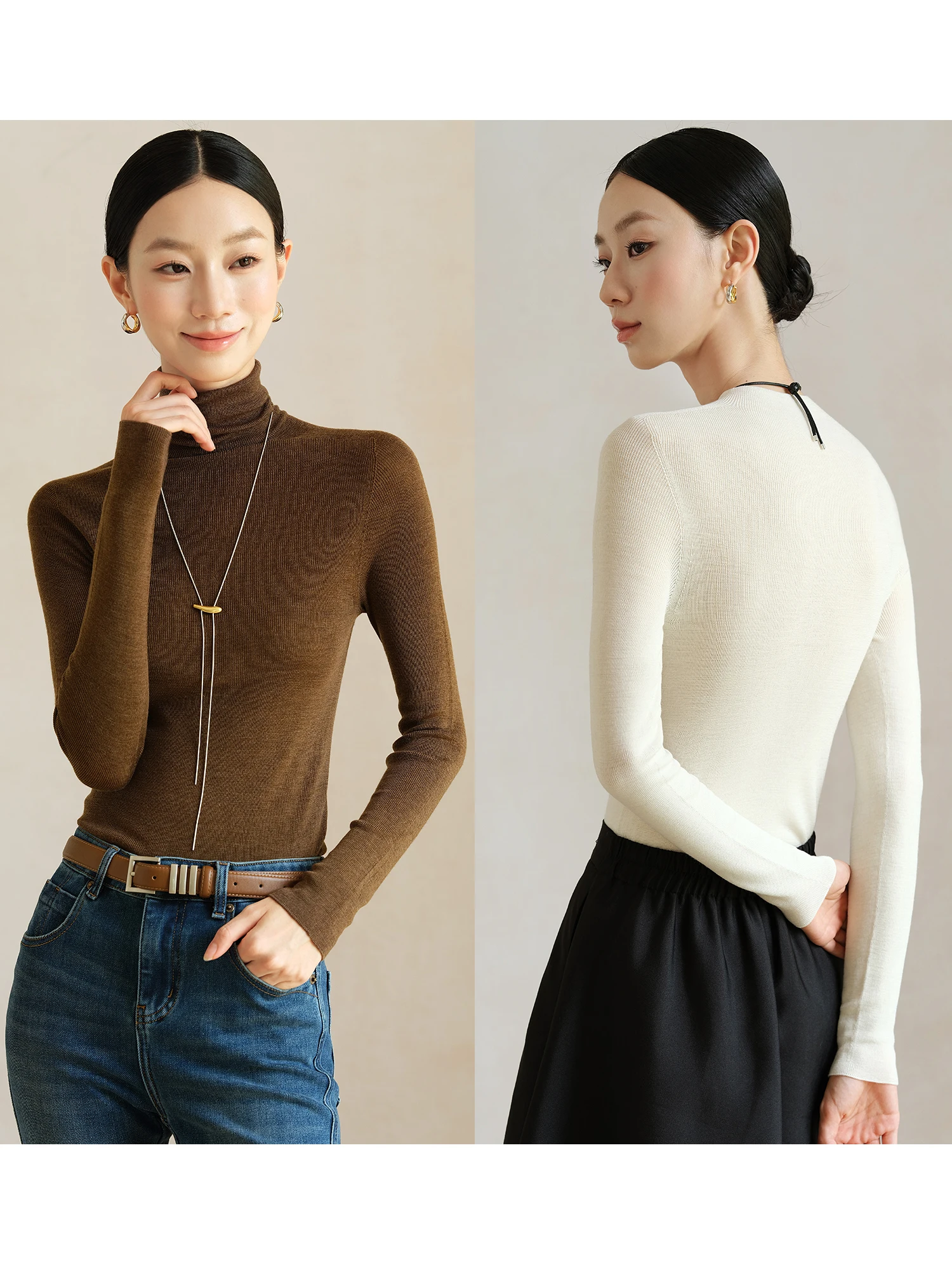 

Gold Full Wool 8 Needle Sl High-End Knitted Base irt Multi-Collar hine Waable Casual Sle Slim Fit Women's Swe...