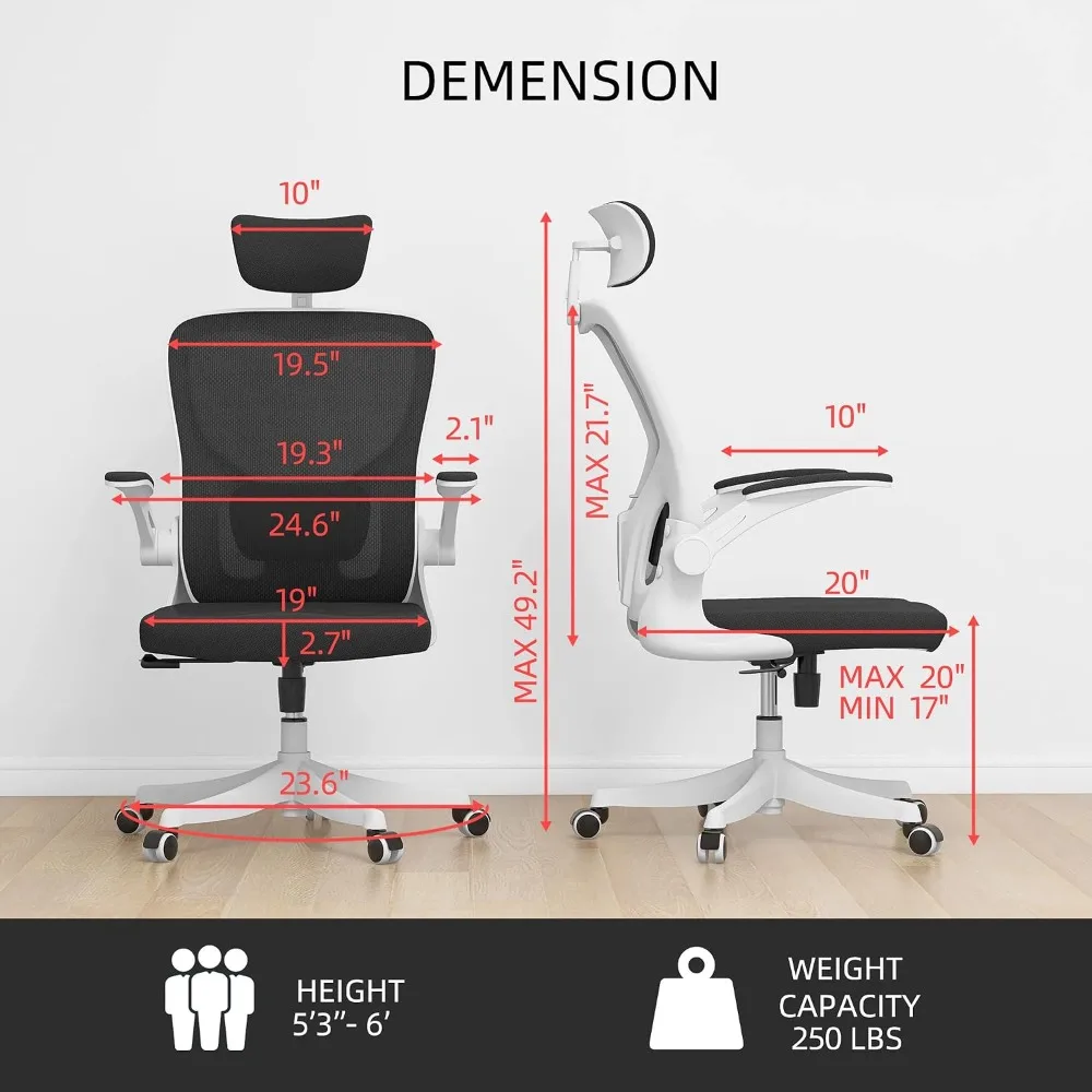 Ergonomic Office Chair Lumbar Support 3D Headrest Flip Up Arms Rocking Computer Chair 350LBS