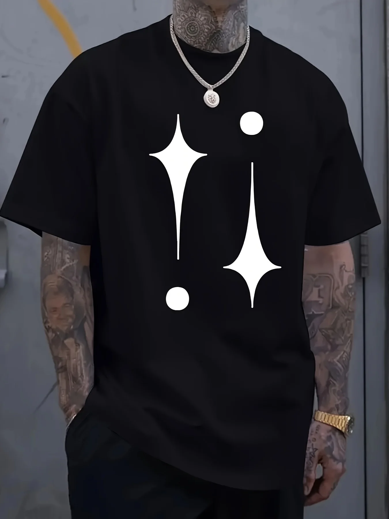 

Minimalist Black & White Star Graphic T-Shirt 100% Cotton O-Neck Short Sleeve Summer Casual Mens T-shirt Streetwear