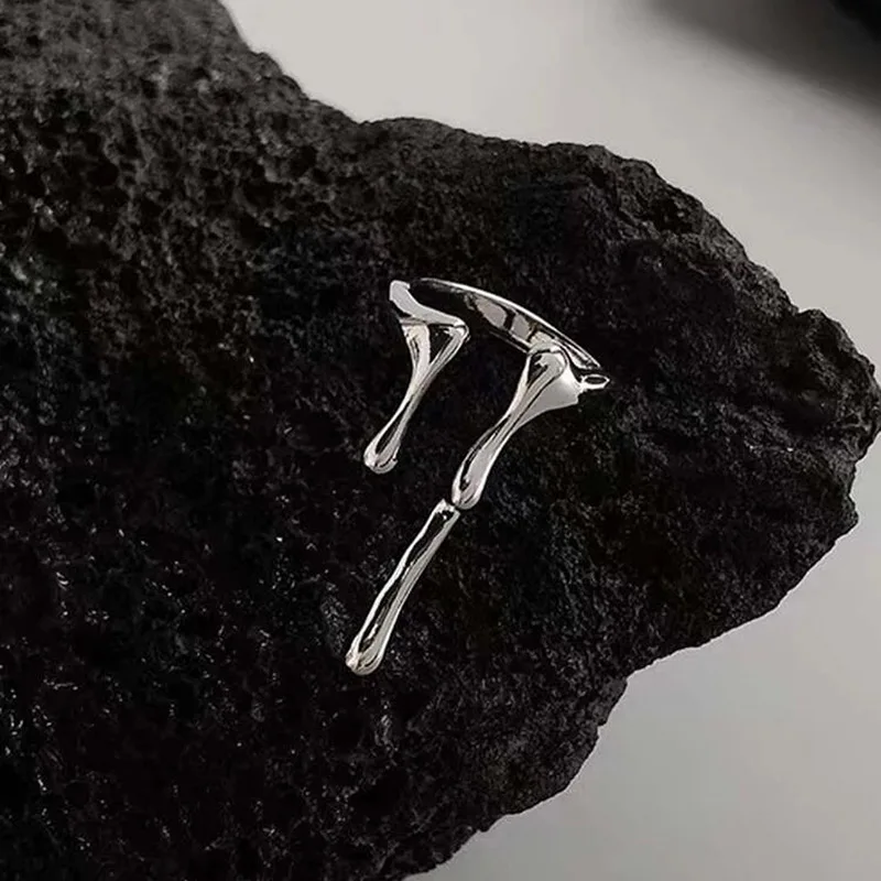 Punk Style Geometric Irregular Liquid Water Drop Rings for Man Women Vintage Silver Color Stainless Steel Ring Goth Jewelry Gift