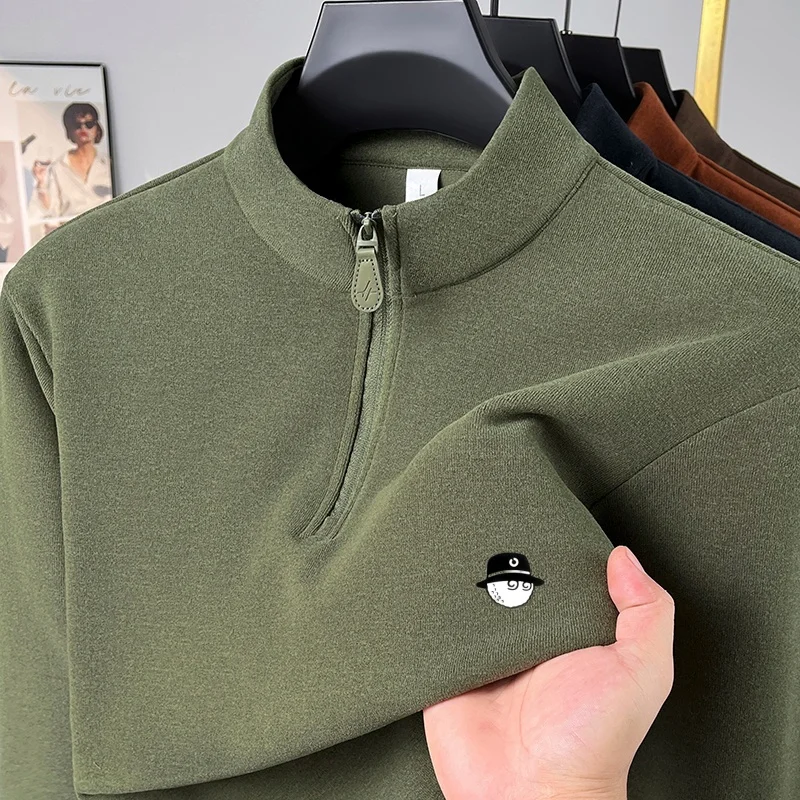 Men's Autumn Long Sleeved T-Shirt Jacket Lapel Half-Zip High Quality Printed Pattern Fashion Casual New Versatile Men's Clothing