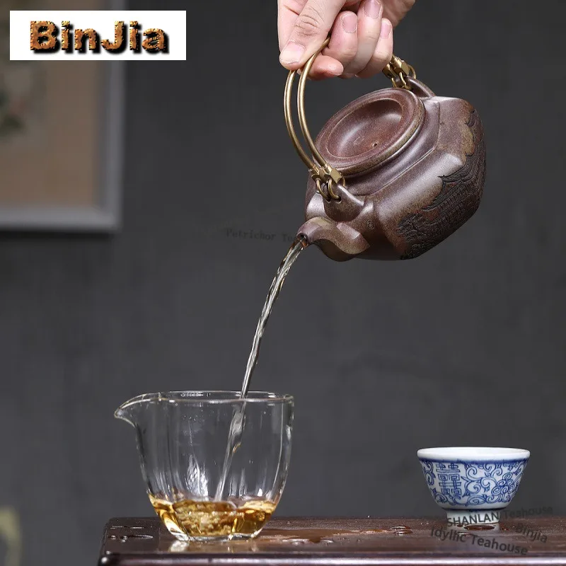 420ml High-end Yixing Purple Clay Teapots Handmade Lifting Handle Pot Raw Ore Agilawood Mud Kettle Chinese Zisha Tea Set Craft