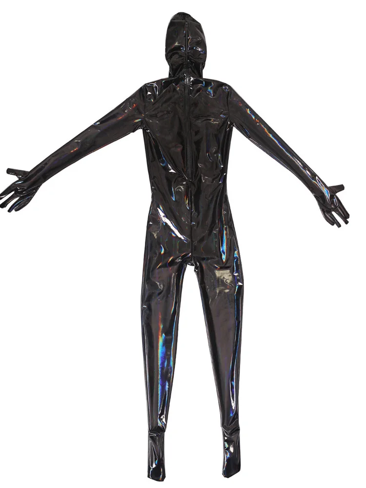 

Sexy Oil Shiny Full Bodysuit Latex Elasitc Sexy Tight Zipper Open Crotch Cosplay Leotard U Convex Pouch Jumpsuit Plus Size
