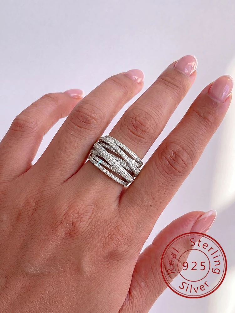 Fashion 925 Sterling Silver Full Zircon Round Wind Ring For Women Engagement Wedding Luxury High Quality Fine Jewelry