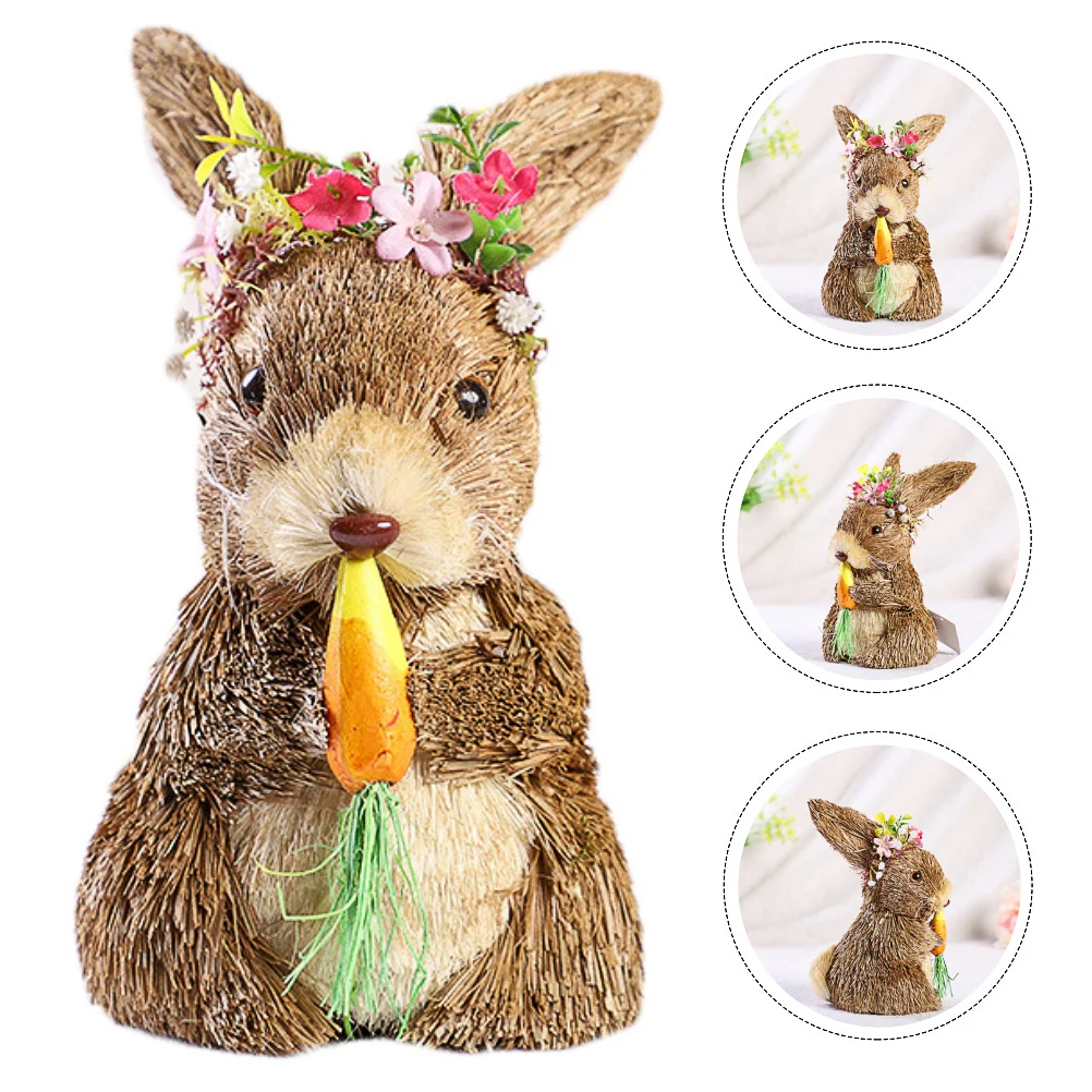 

Creative Straw Rabbit Shaped Topiary Table Ornament Home Decor Bunnies Bunny Desktop Adornment Room Bookcase