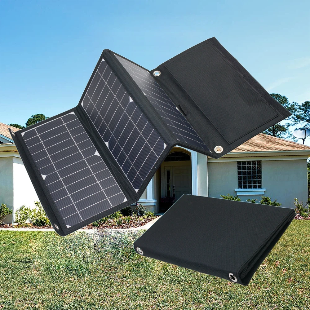 Foldable Portable Solar Panel Charger  2 USB DC12V Port for Cell Phone iPhone iPad Samsung Tablet