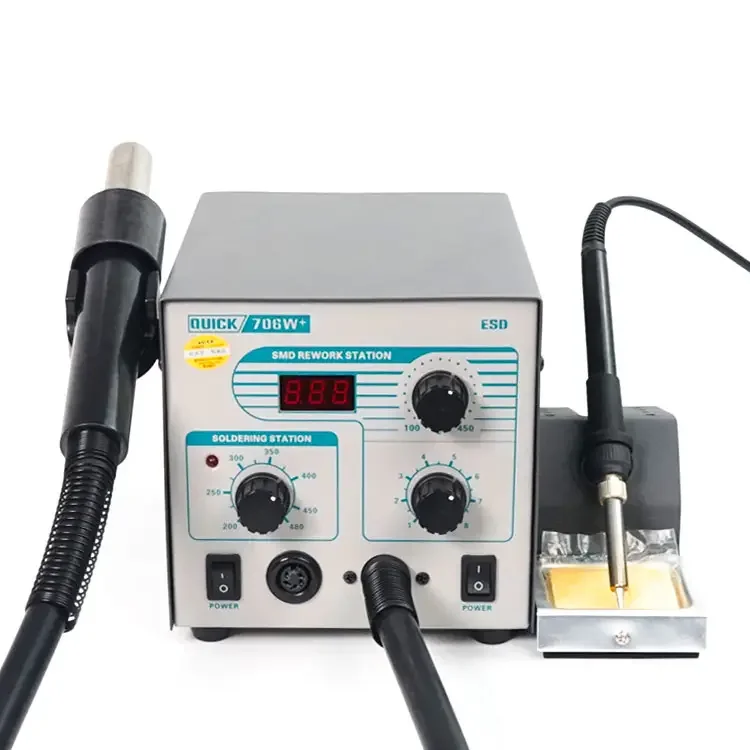 220V For Quick 706W+ 2 In 1 Hot Air SMD Rework Station Soldering Station For Mobile Repair