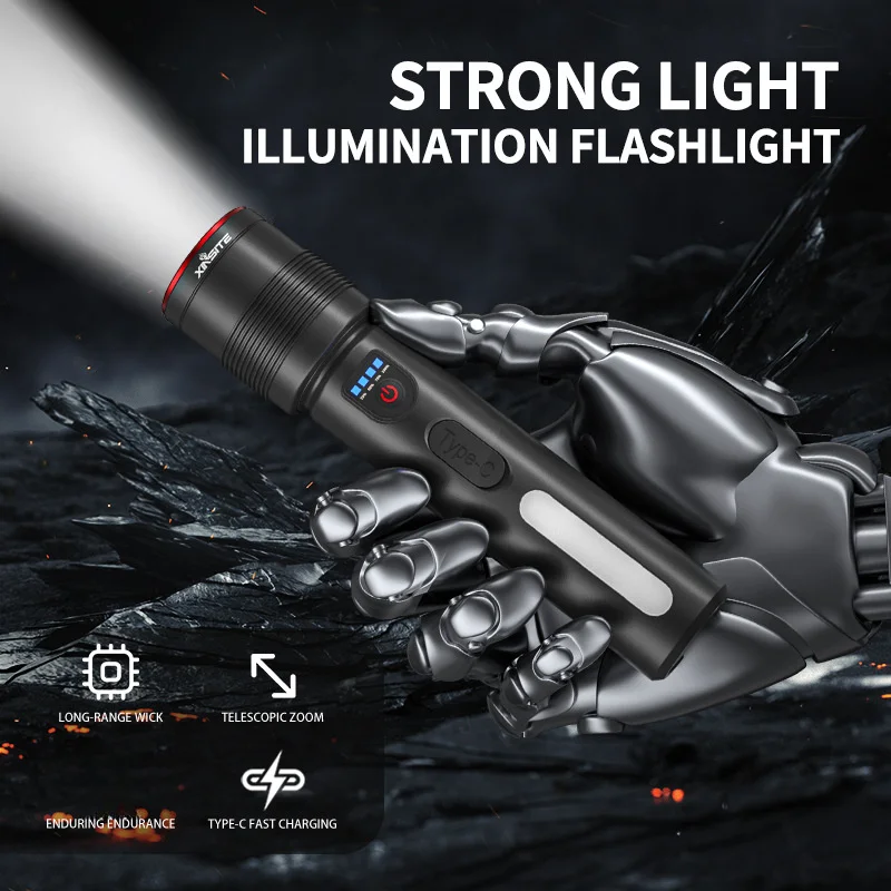 Reflective Safety Zoomable Rechargeable Flashlight with COB Side Warning Light Long Lasting Runtime for Outdoor Use Safety