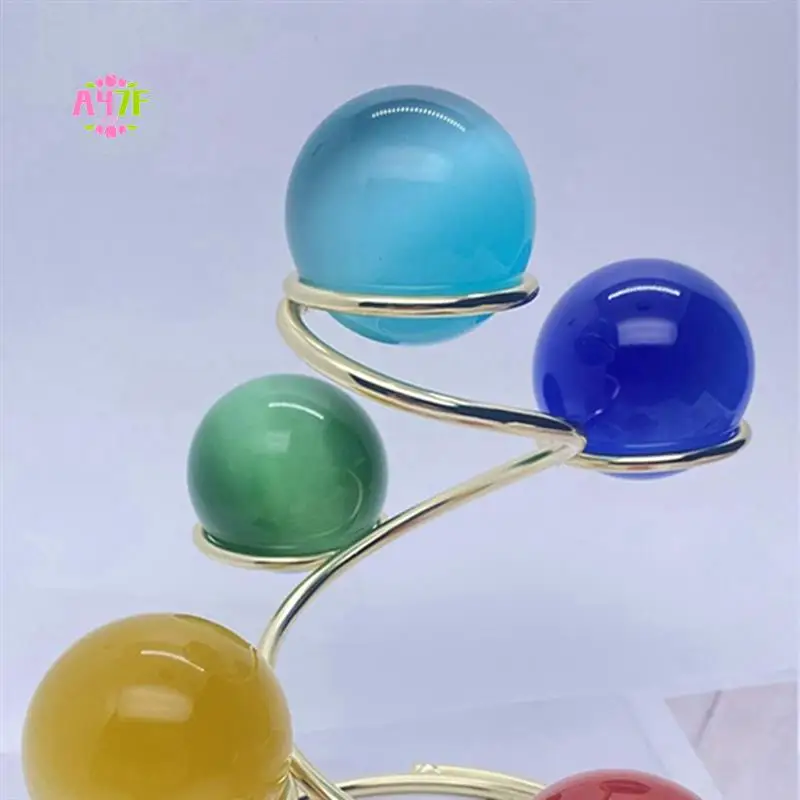 

A47F-Metal 5 Ball Base Natural Crystal Sphere Stand Egg Holder Display Home Office Decor Gifts Multi-Ball Spiral Bracket