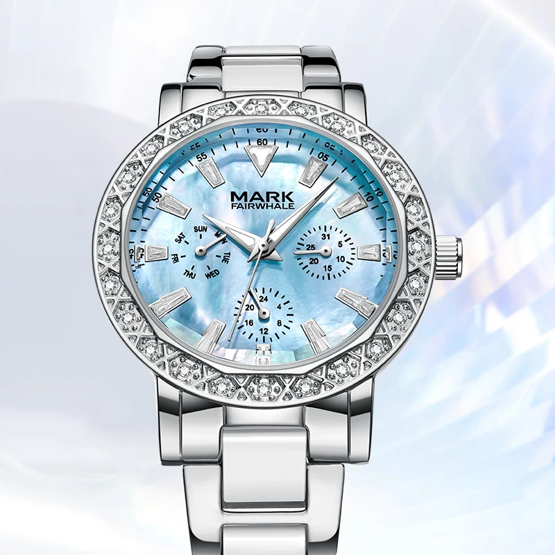 マーク・フェアホエール 5029 多機能レディース腕時計 セラミックスチール エレガントな女性用腕時計 高級オリジナルクォーツ時計