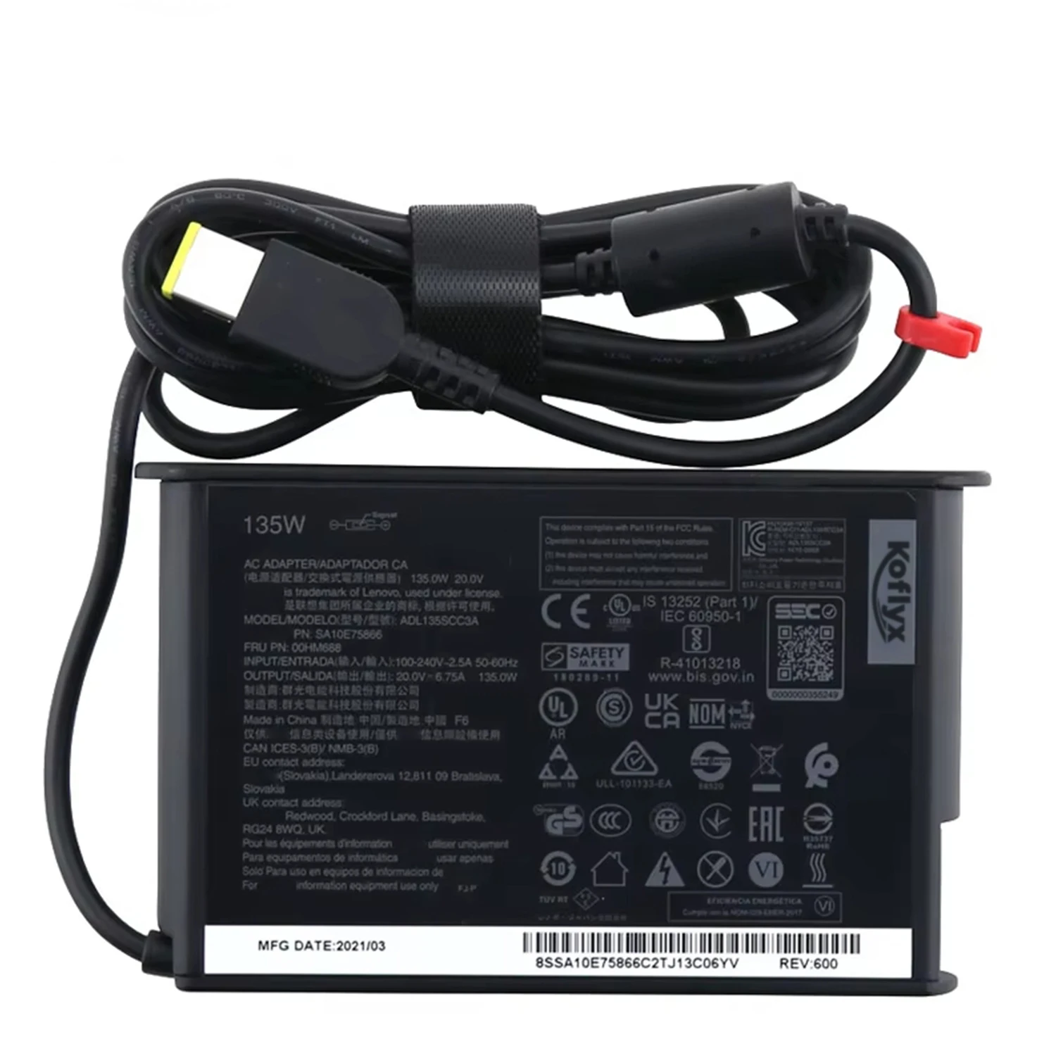 

Koflyx Power Adapter 20V 6.75A 135W for lenovo IdeaPad Gaming 3-15IHU6/15ACH6/15lAH7/15ARH7/16lAH7/16ARH7 LOQ 15IRH8 LOQ 16IRH8