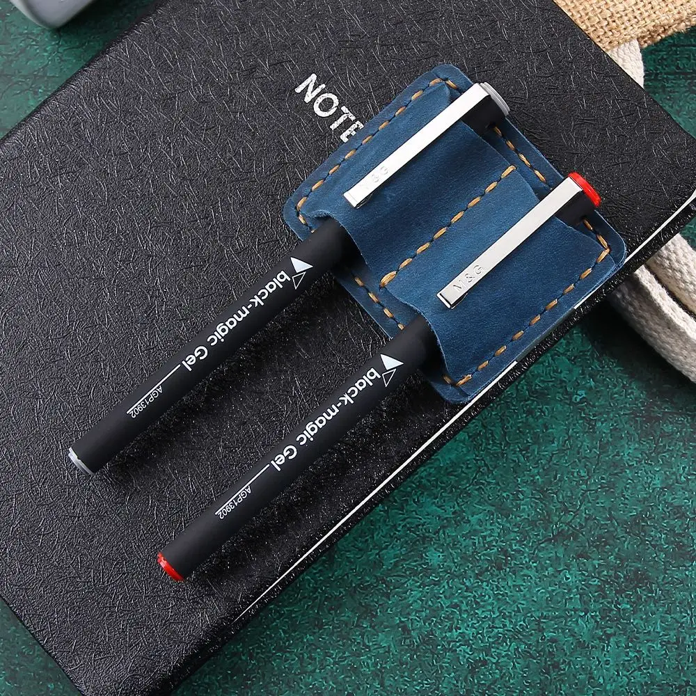 

Retro PU Leather Notebook Pen Holder Double Slot with Clip Pen Cover Waterproof Pencil Sleeve For Traveler