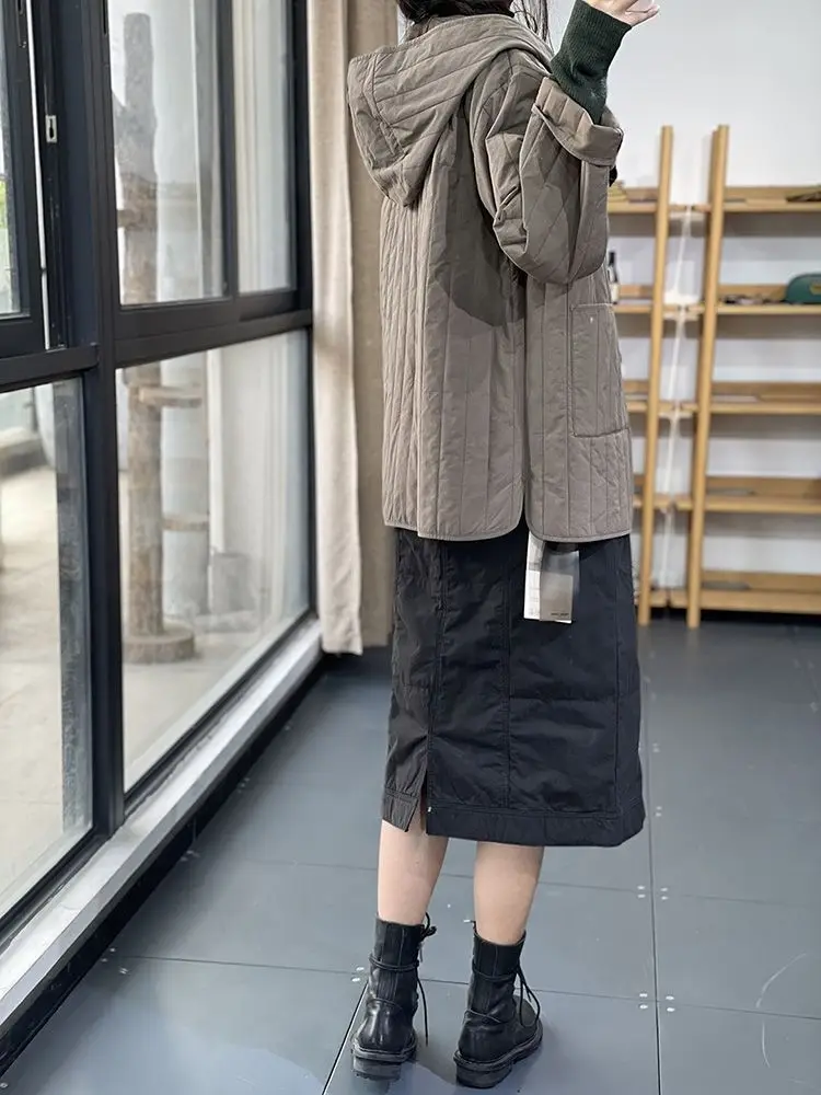 Japanische High-End-Baumwoll jacke Herbst Winter Frauen geste ppte Baumwolle gepolsterte Jacke Vintage Kapuze Parka lose lässige Puffer jacke
