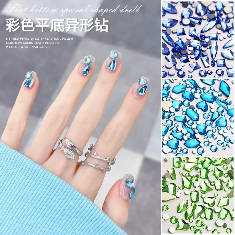 1 Bag Mix Shapes Sparkle Bright Colorful Flatback Diamonds Glass Nail Art Rhinestones Jewel Decorations Manicure Glitter Charms