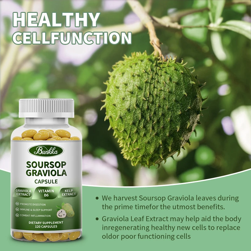 BUNKKA Soursop Graviola Leaf Extract Capsules 2000mg Vitamin C Zinc Skin Immune Digestion Health Sleep Quality Blood Pressure