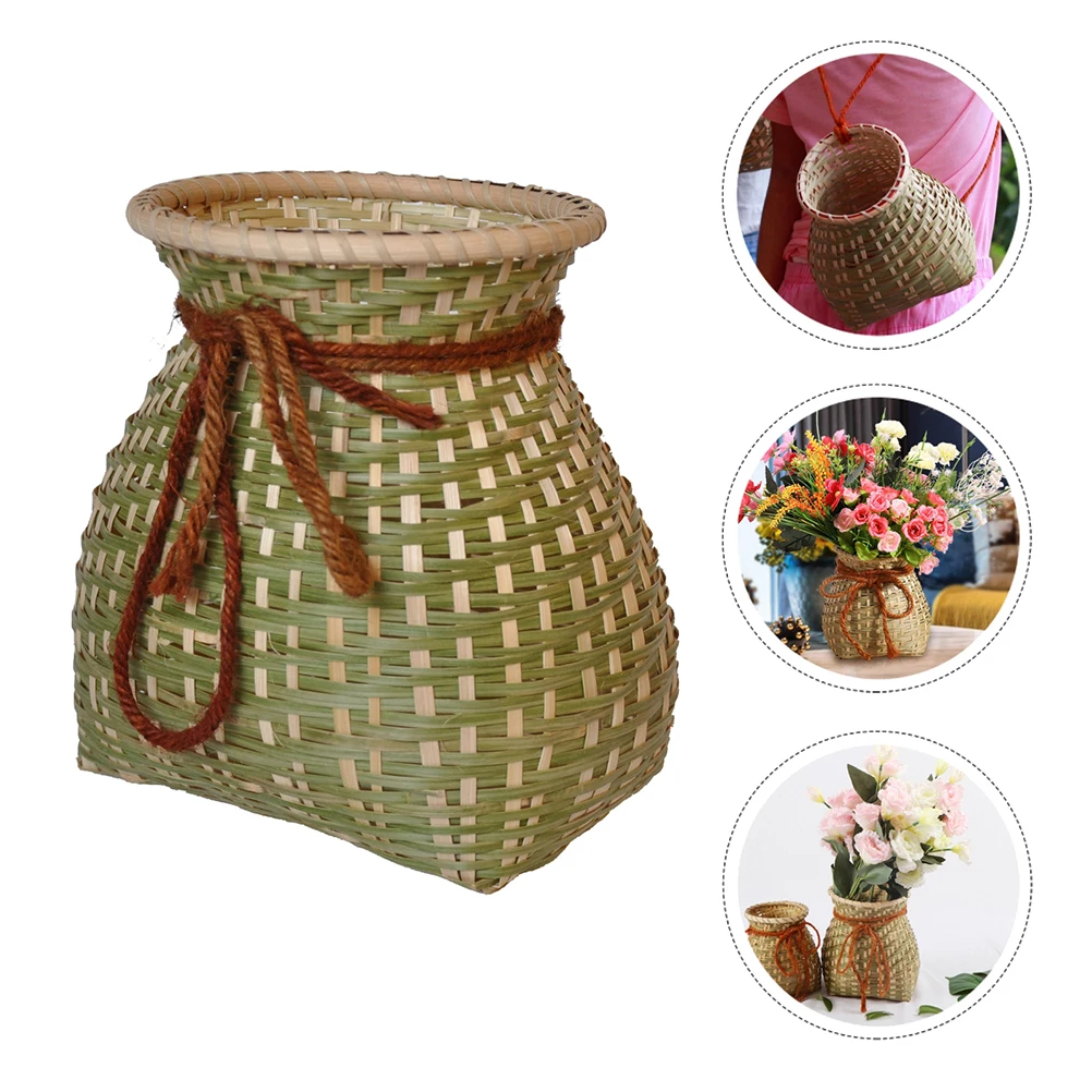 

Bamboo Woven Basket Medium Size Home Storage Multi Purpose Decorative Flower Container Portable Outdoor Picking Basket