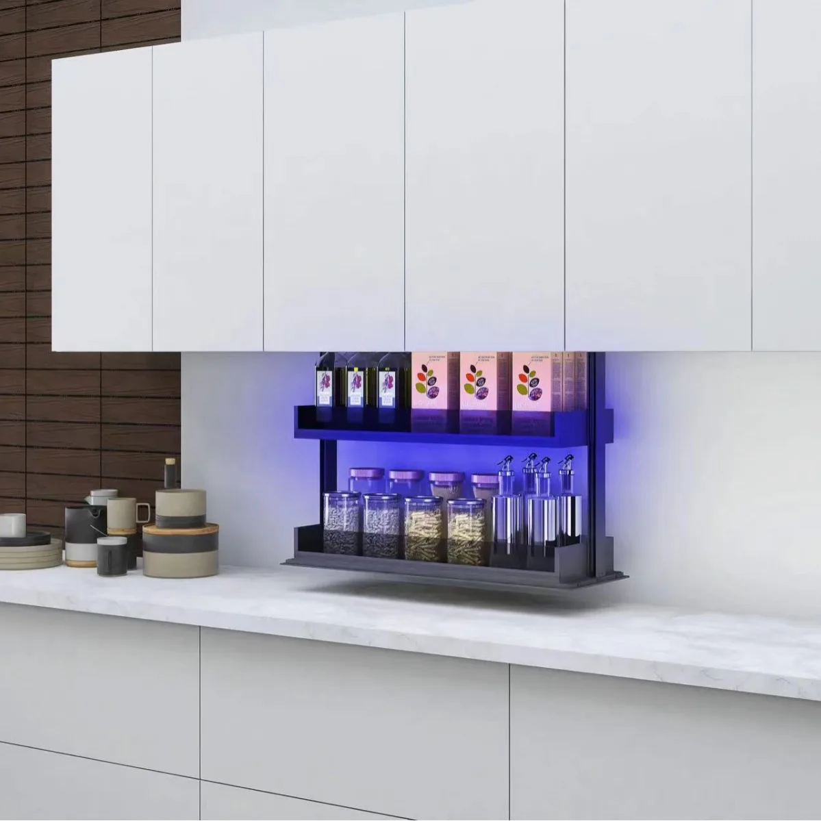 Intelligent Electric Hanging Cabinet Lift Basket Kitchen Cabinet Vertical Pull-down Rack Up And Down Telescopic Seasoning Basket