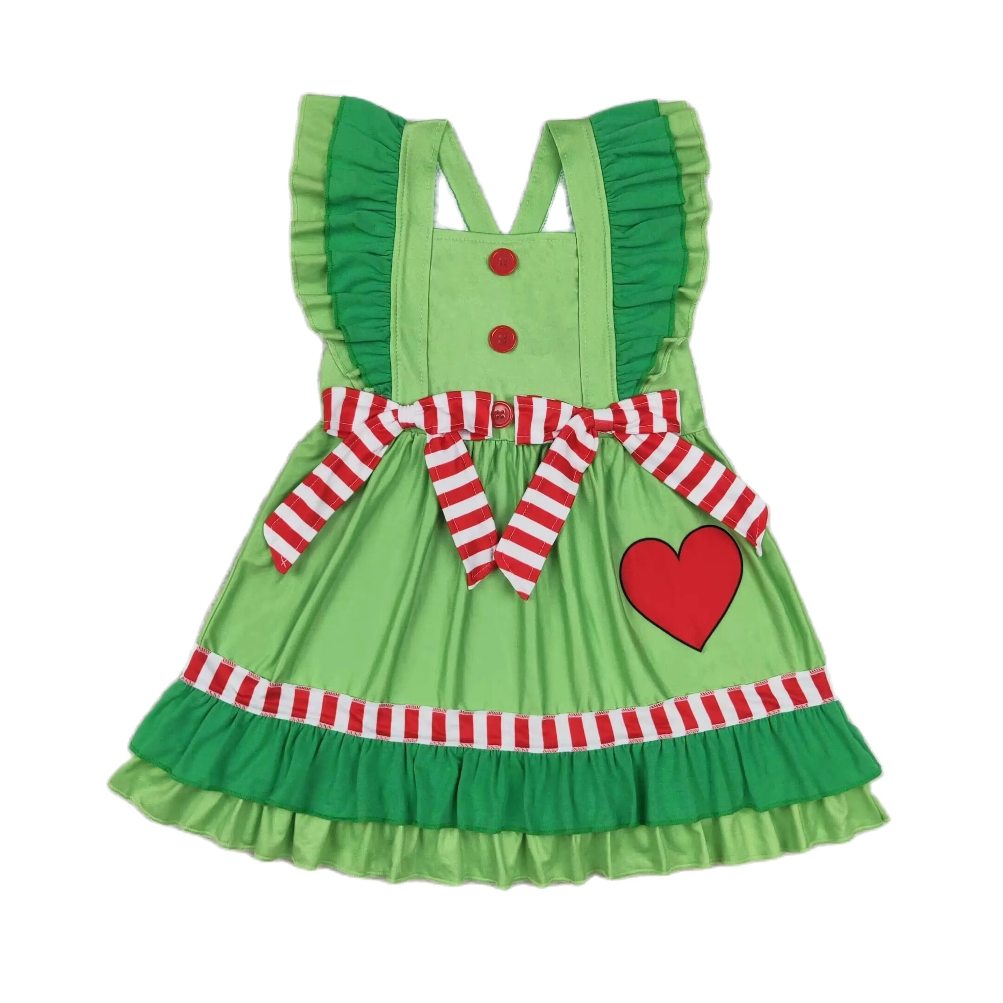 

Wholesale Infant Toddler Christmas Bow Green One Piece Baby Girl Sleeveless Twirl Dress Kids Children Knee Length Clothing